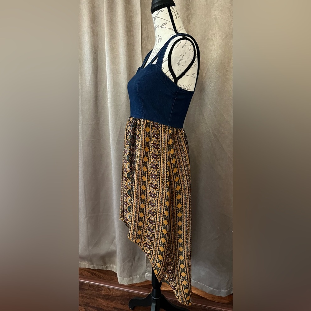 Blue denim top print bottom high-low dress by Event, juniors medium small EUC - Picture 9 of 16